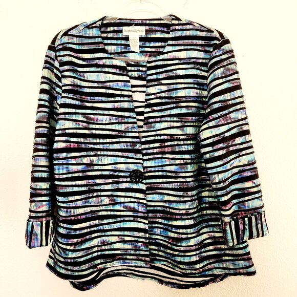 Drapers and Damons Womens Jacket One Button Size Large Stripe Polyester Spandex - Picture 1 of 11